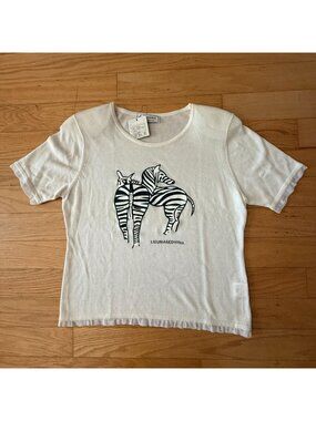 Made In Italy by Edwina Women's Medium Zebra Motif Silk Cotton Short Sleeve Shee